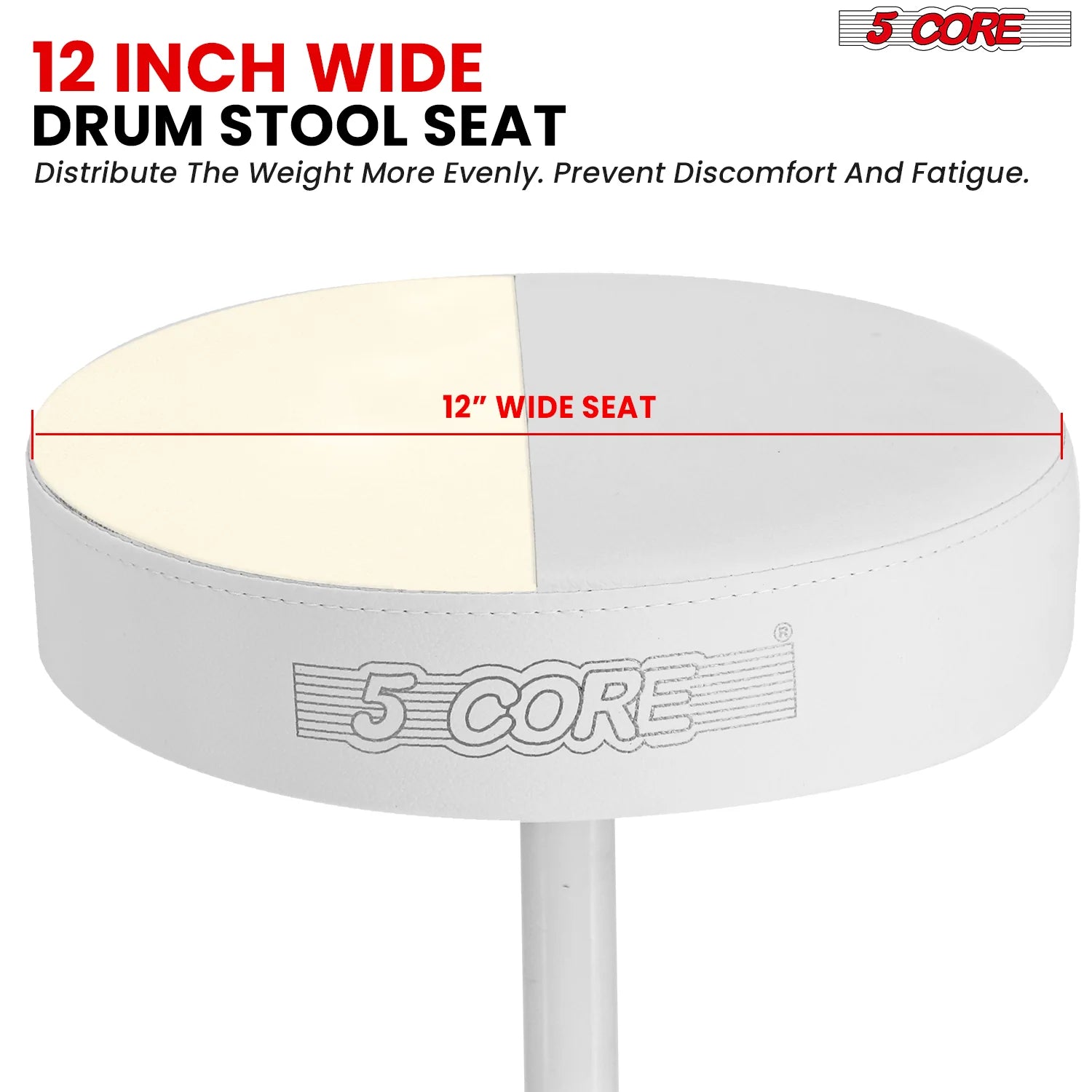 5Core Drum Throne Adjustable Guitar Stool Padded Drummer Seat for Adults & Kids WHITE