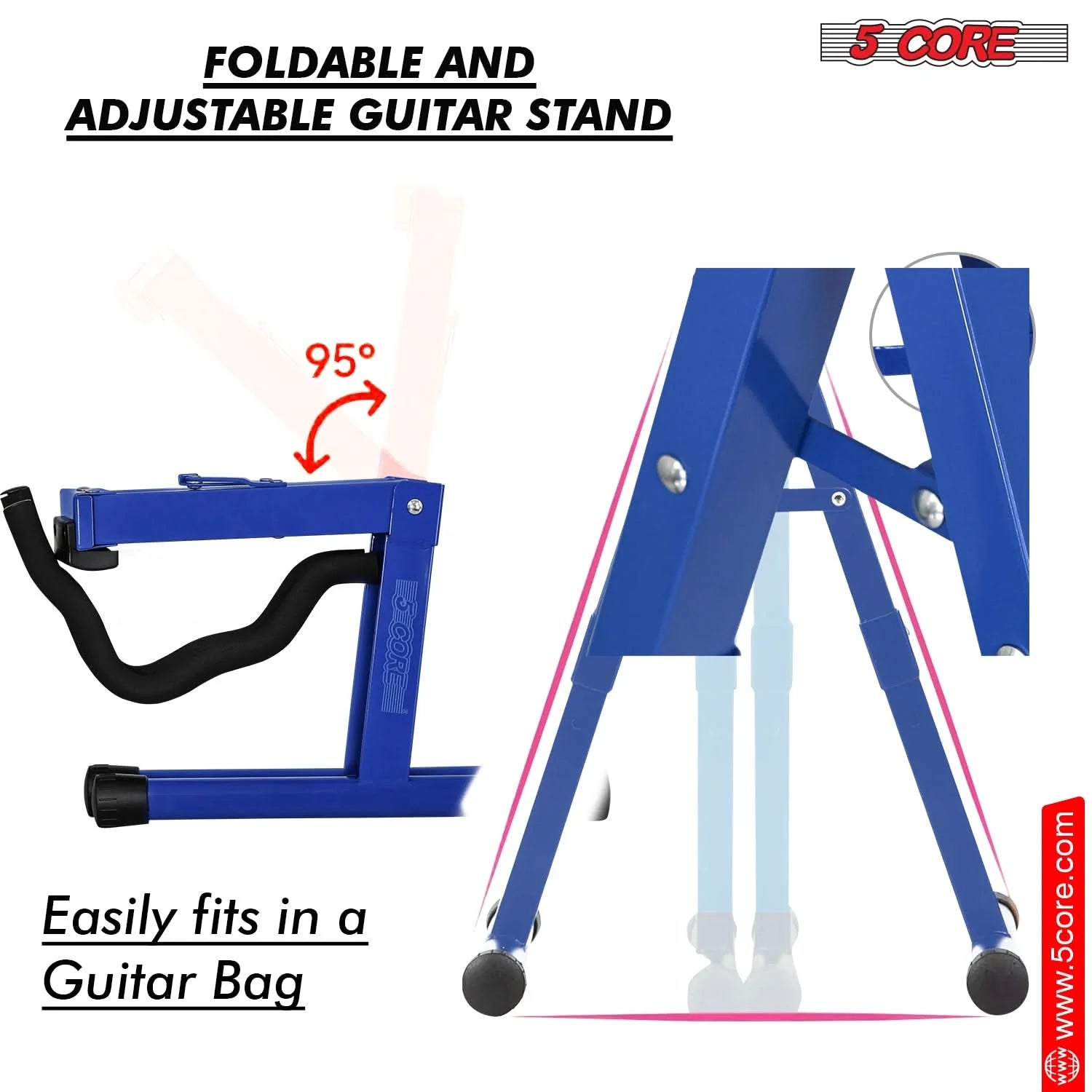 5Core Guitar Stand Floor a Frame Electric Acoustic Bass Soporte Para Guitarra BLUE