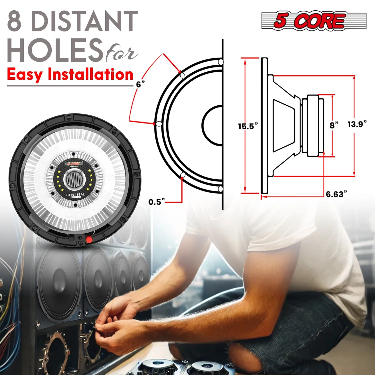 5 CORE 10 Inch Subwoofer Speaker 600W Max 8 Ohm Full Range Replacement DJ Bass Loudspeaker