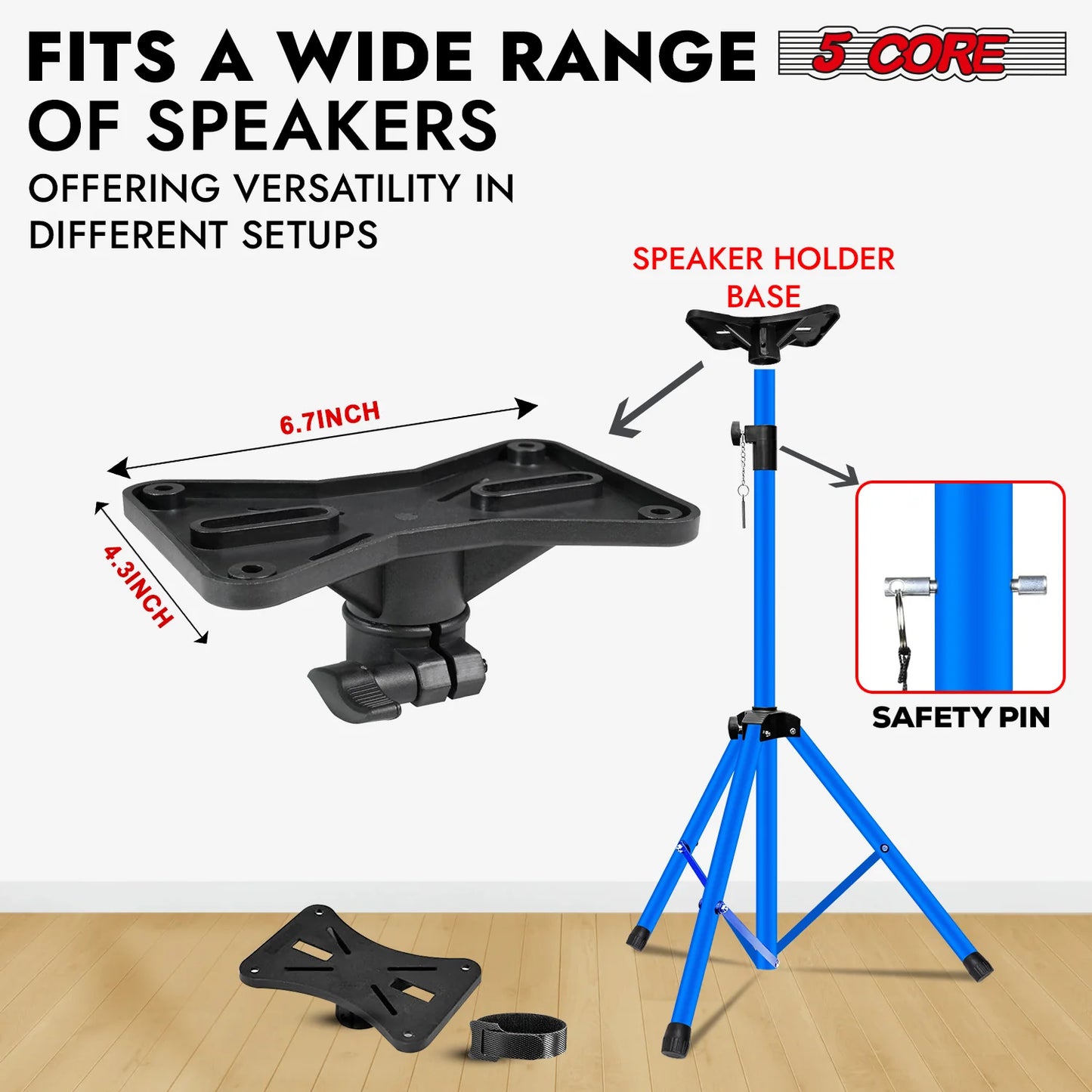 5Core Speaker Stand Tripod Tall Adjustable 72 Inch DJ Pole Mount Studio Monitor Stands SKY BLUE