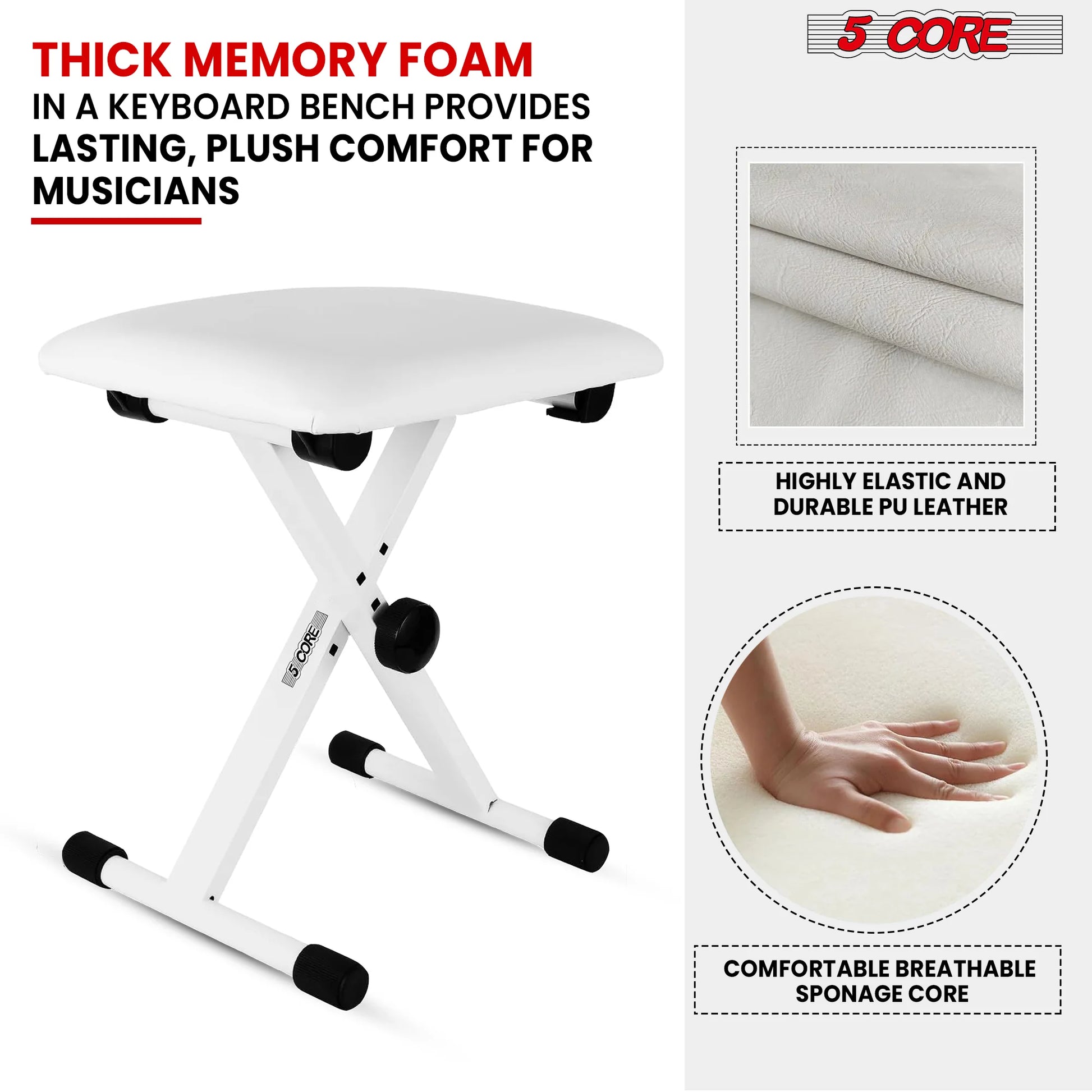 5 Core Keyboard Bench X Style Piano Stool Padded Adjustable Keyboards Chair