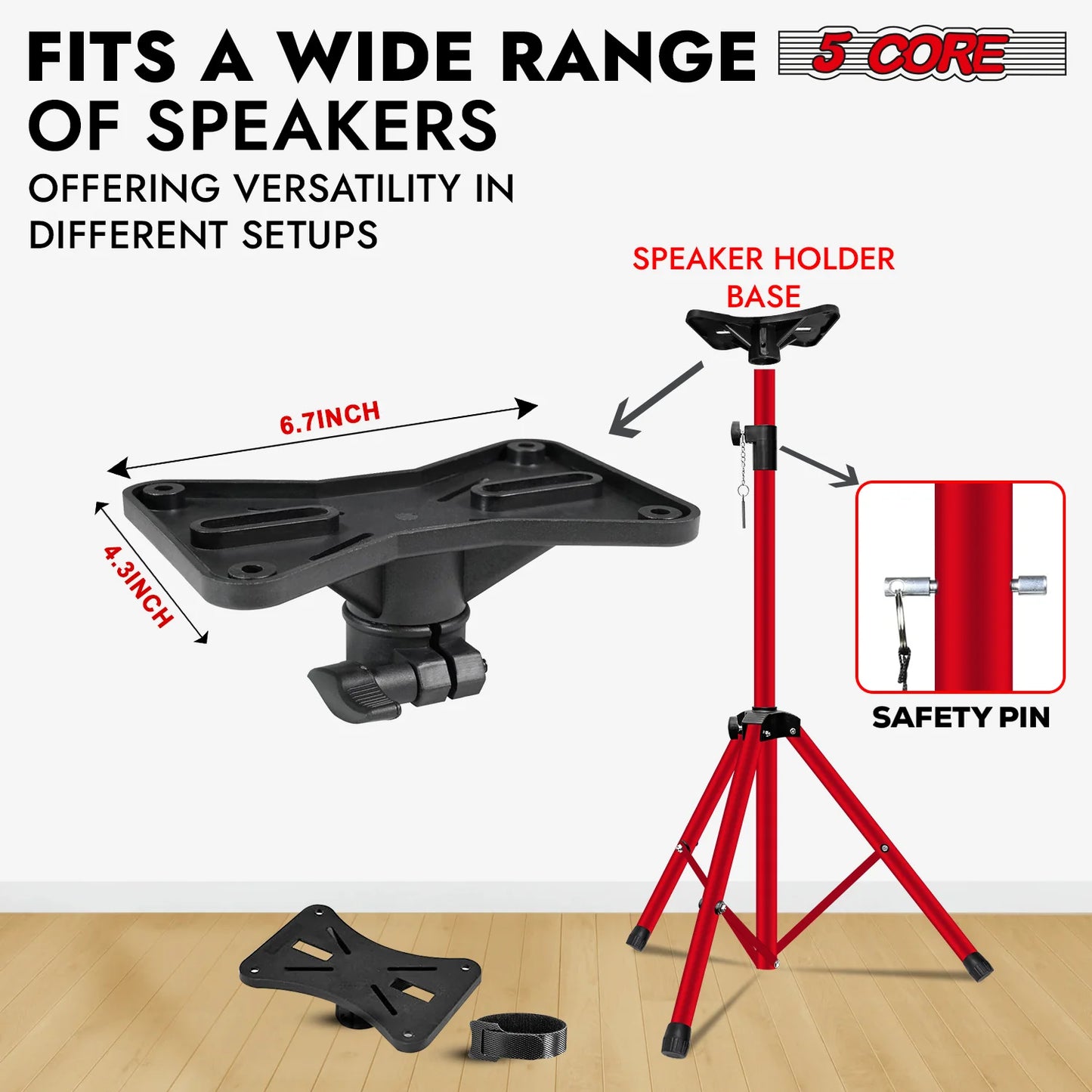 5Core Speaker Stand Tripod Tall Adjustable 72 Inch DJ Pole Mount Studio Monitor Stands RED