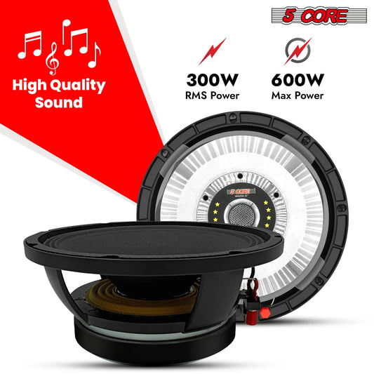 5 CORE 10 Inch Subwoofer Speaker 600W Max 8 Ohm Full Range Replacement DJ Bass Loudspeaker