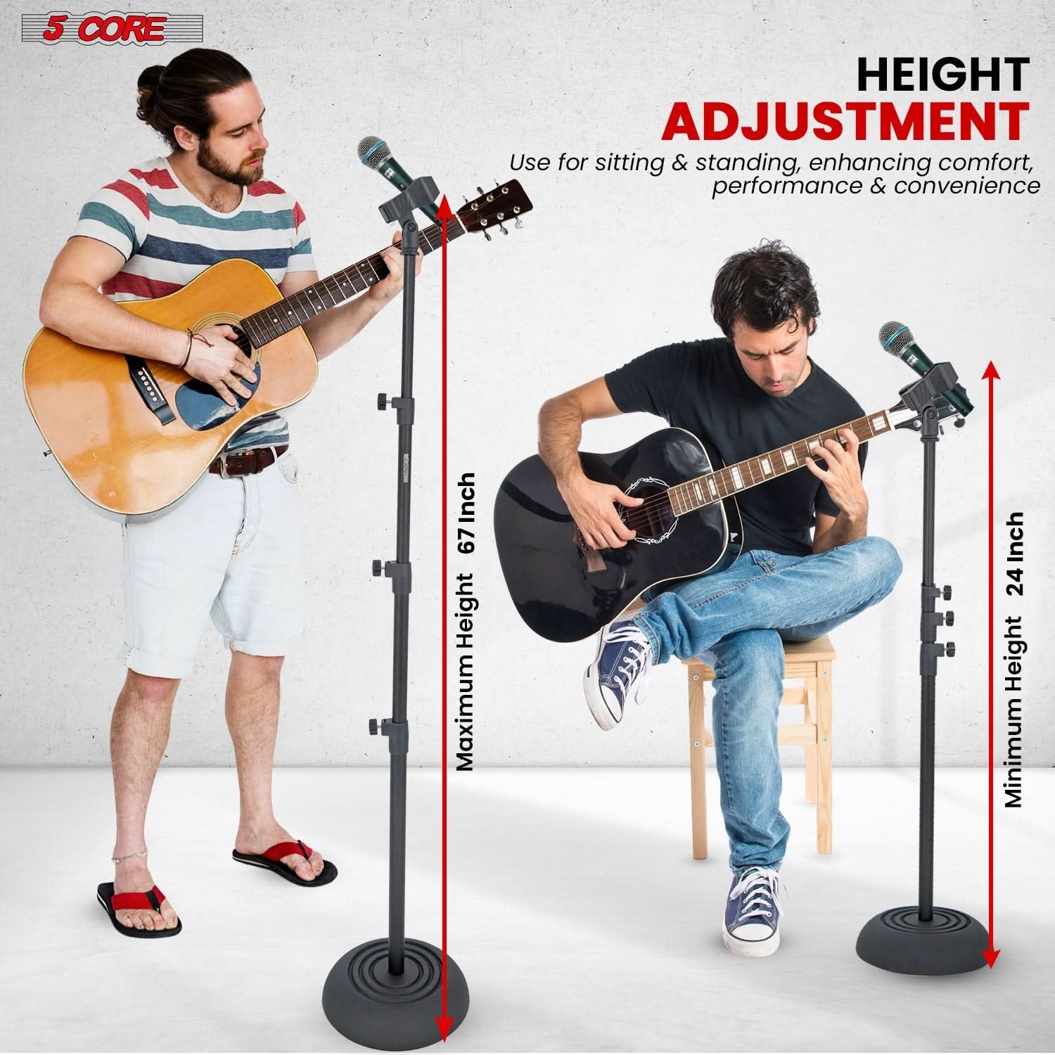 5Core Mic Stand Floor Adjustable Universal Heavy Duty Microphone Stands round Base Soporte De Micrófono