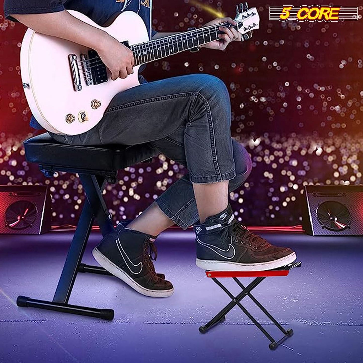 5Core Guitar Foot Stool Height Adjustable Folding Leg Rest Classical Footrest