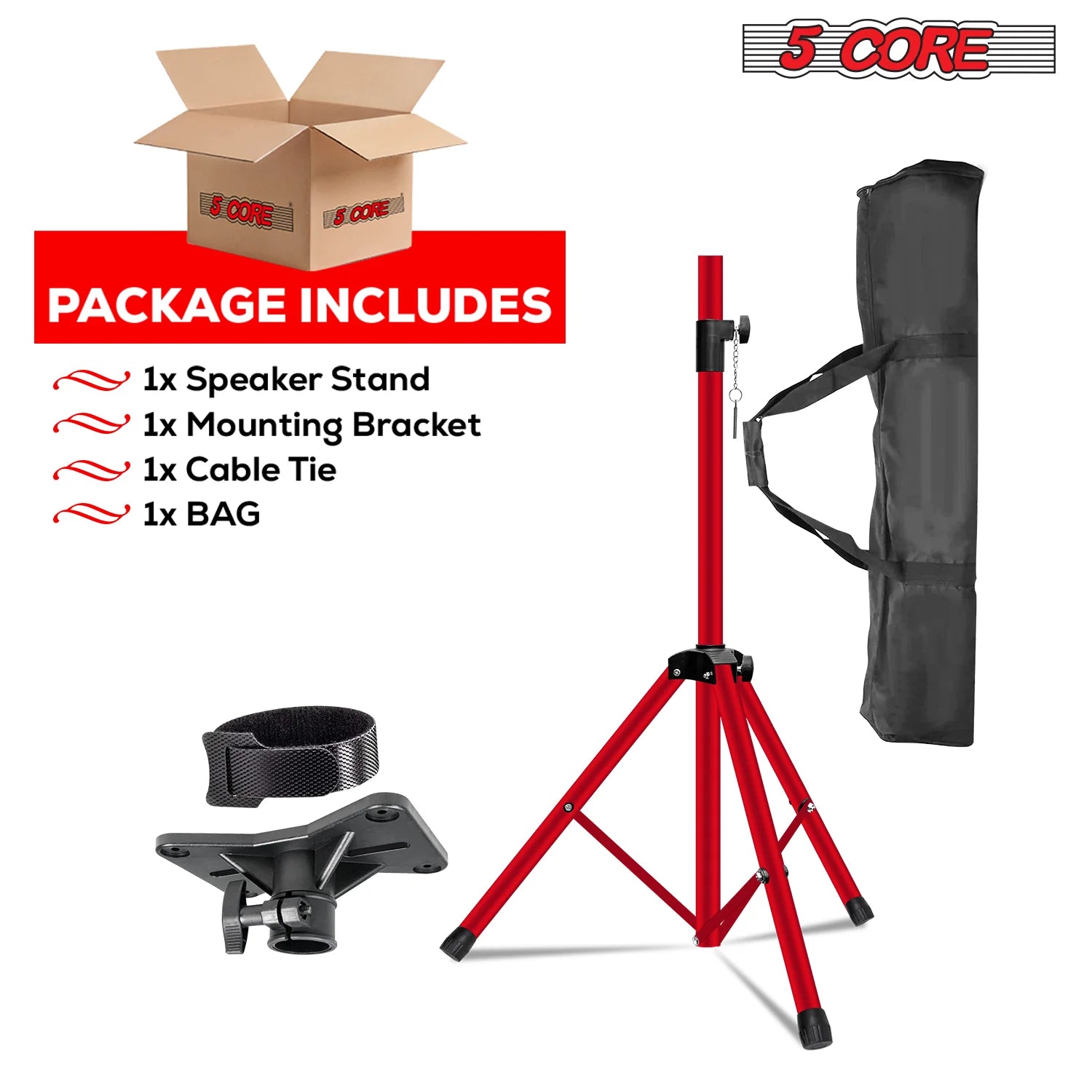 5Core Speaker Stand Tripod Tall Adjustable 72 Inch DJ Pole Mount Studio Monitor Stands RED