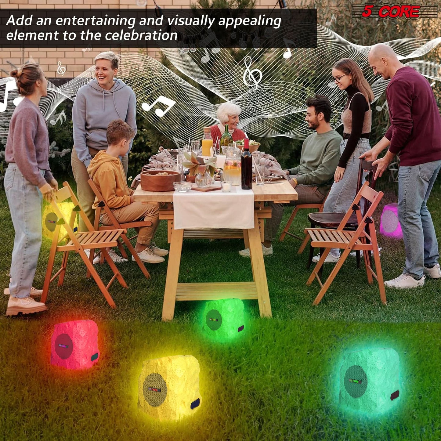 5Core Outdoor Wireless Speakers Bluetooth Rock Waterproof Linkable TWS Garden Speaker BROWN