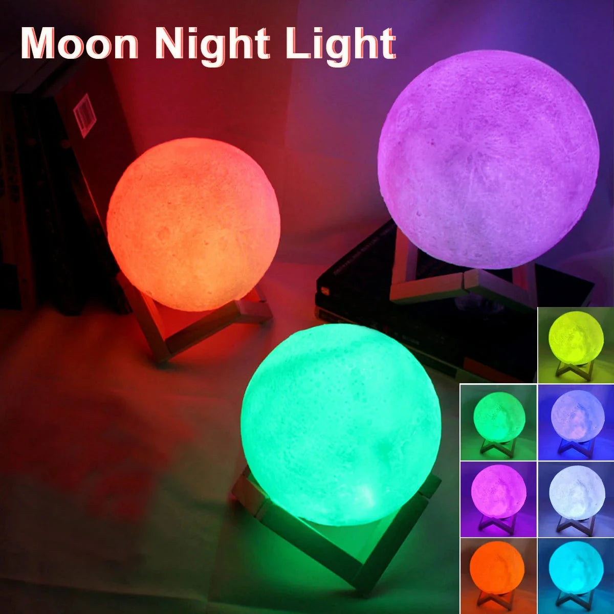 D5 Starry Moon Lamp 8Cm - LED Night Light with Stand, Perfect for Bedroom Decor and Gifts