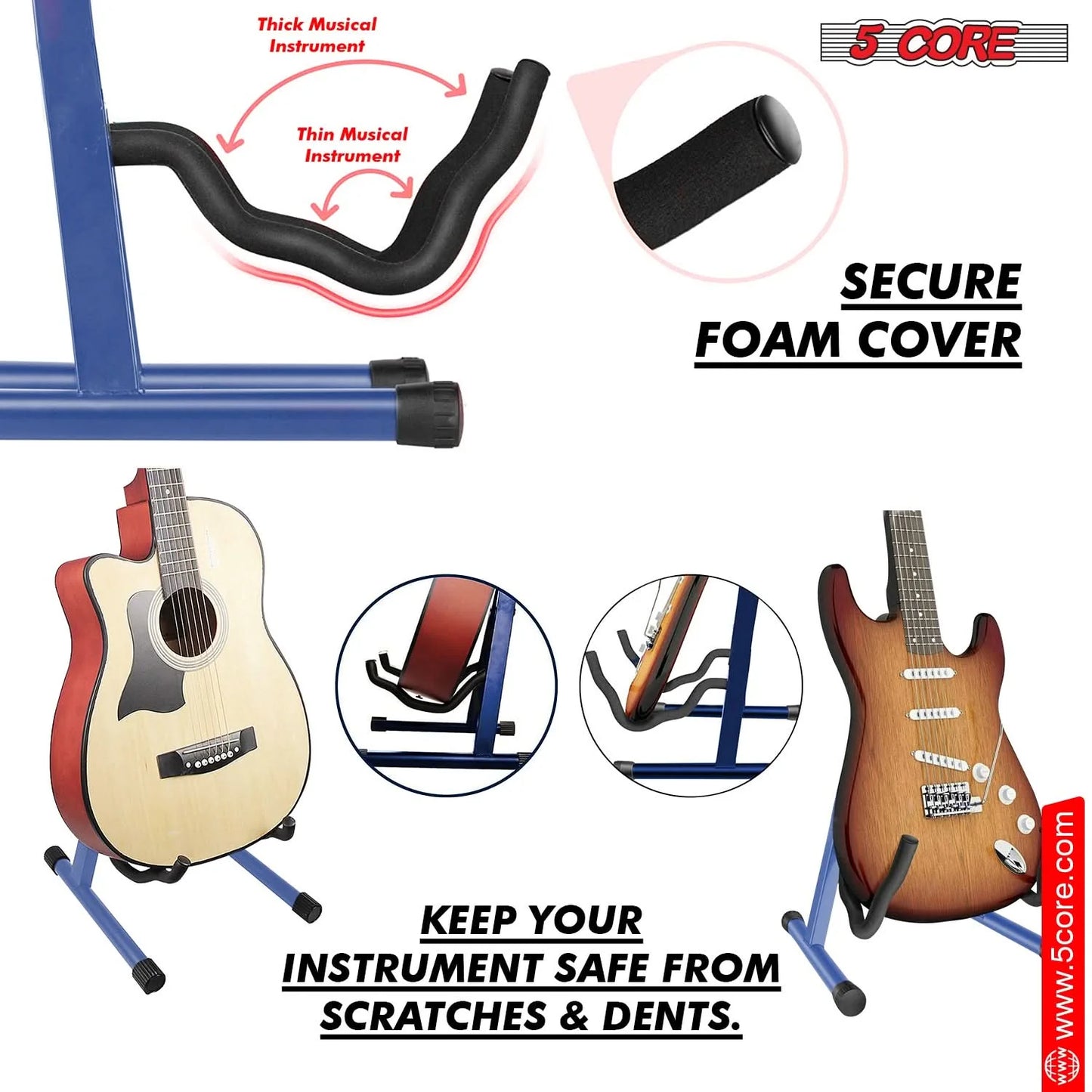 5Core Guitar Stand Floor a Frame Electric Acoustic Bass Soporte Para Guitarra BLUE