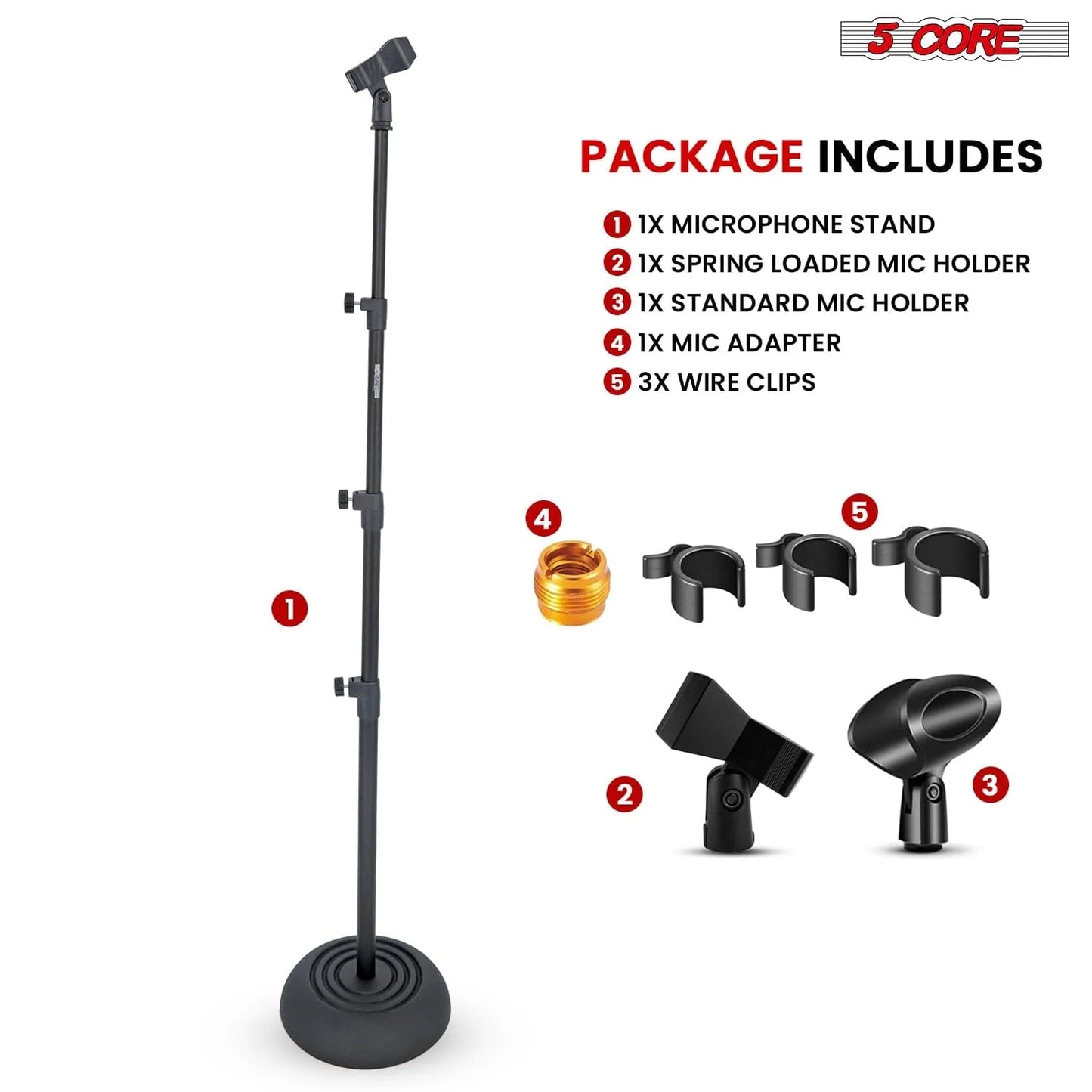 5Core Mic Stand Floor Adjustable Universal Heavy Duty Microphone Stands round Base Soporte De Micrófono