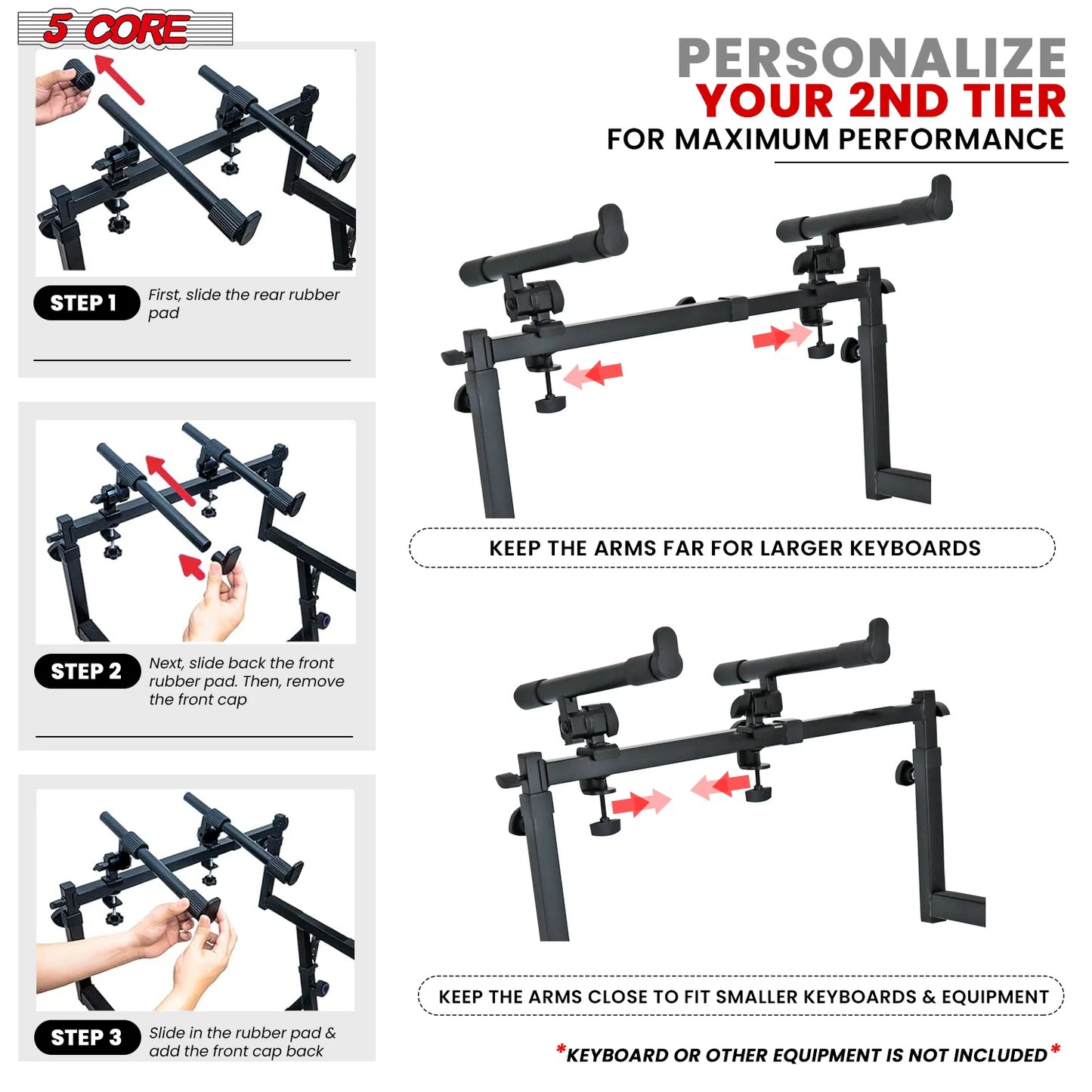 5Core 2 Tier Keyboard Stand Z Style Adjustable Heavy Duty Electric Piano Riser Holder