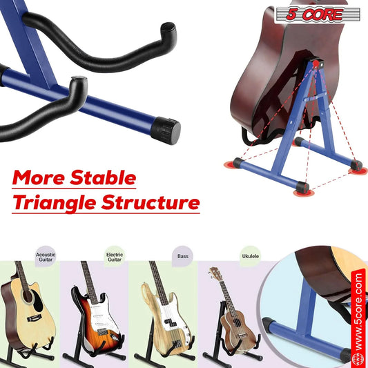 5Core Guitar Stand Floor a Frame Electric Acoustic Bass Soporte Para Guitarra BLUE