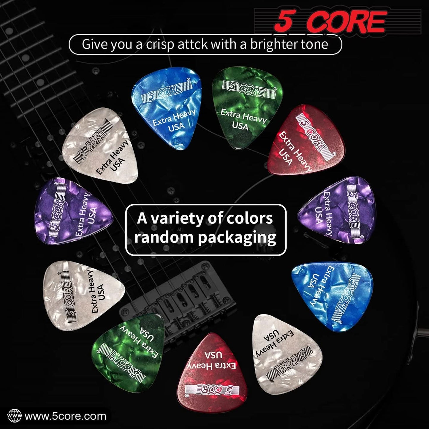 5Core Guitar Picks 1.2Mm Celluloid Extra Heavy Gauge Pick - Acoustic Electric Bass Guitars PURPLE