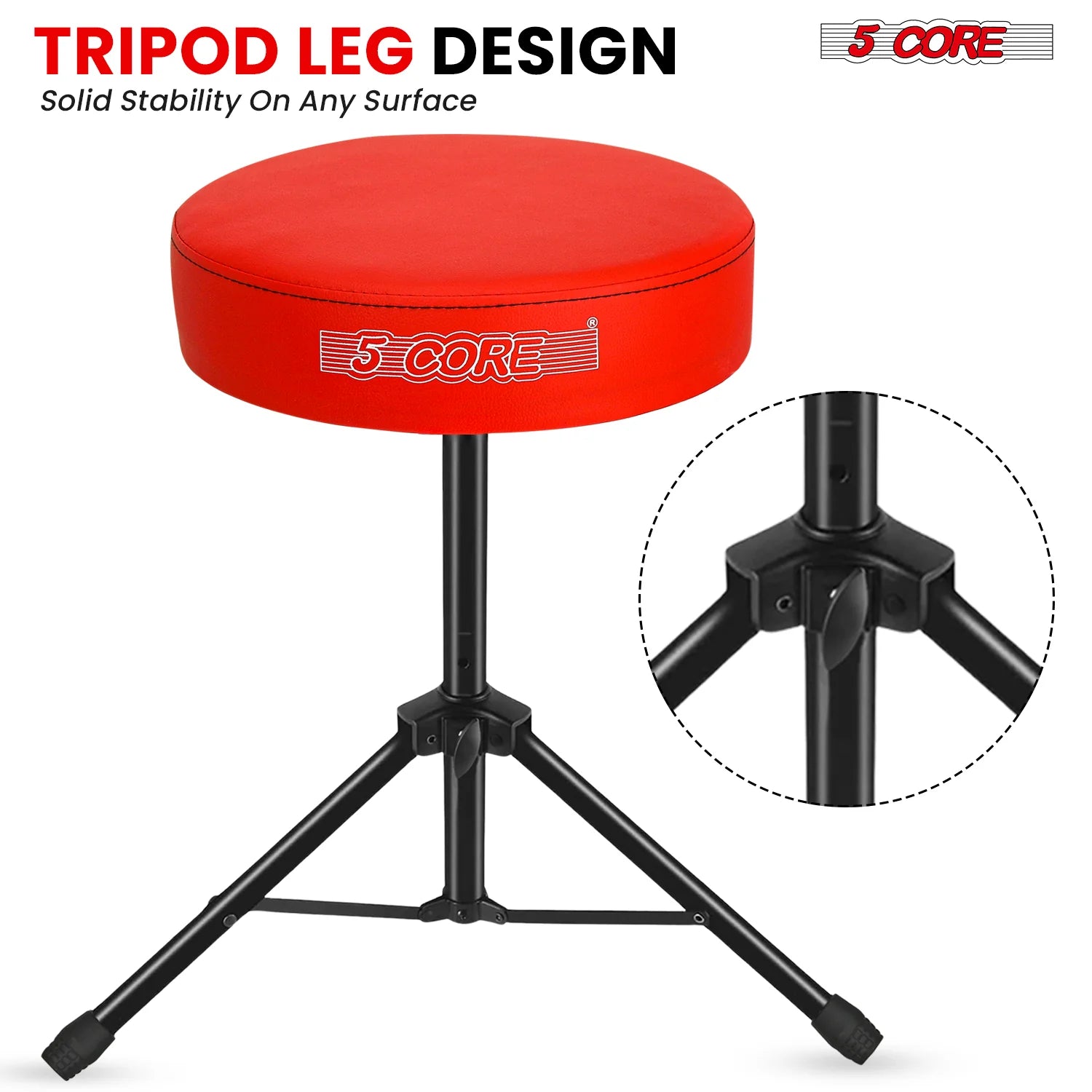 5Core Drum Throne Adjustable Guitar Stool Padded Drummer Seat for Adults & Kids RED