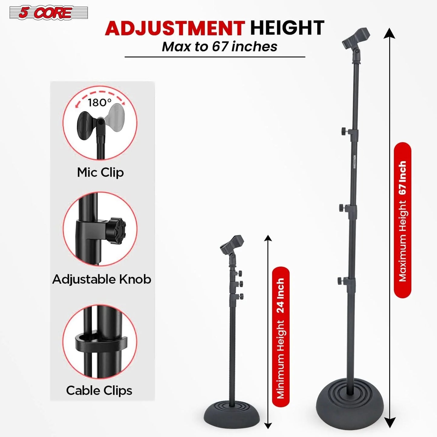 5Core Mic Stand Floor Adjustable Universal Heavy Duty Microphone Stands round Base Soporte De Micrófono