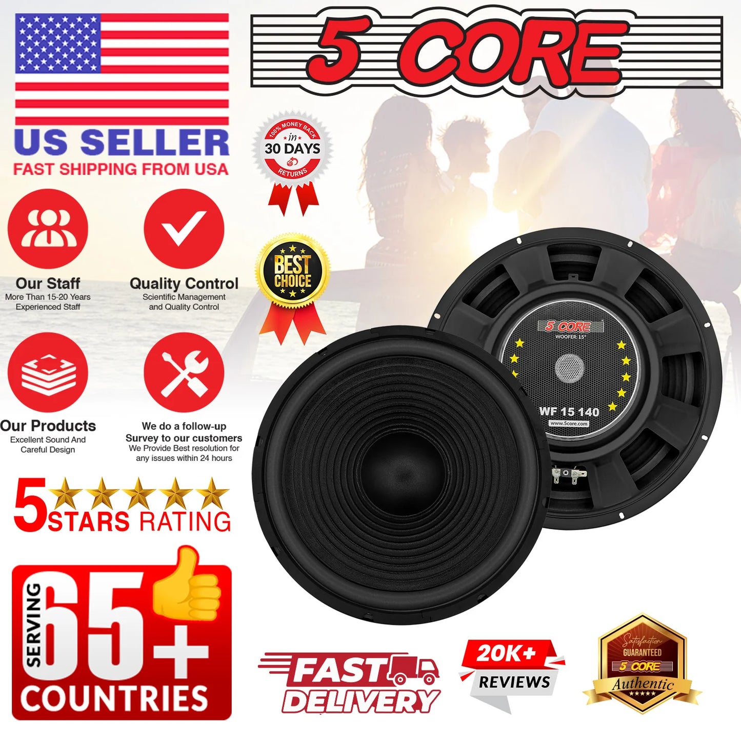 5Core 15 Inch Subwoofer Speaker 450W Max 4Ohm Replacement Sub Woofers