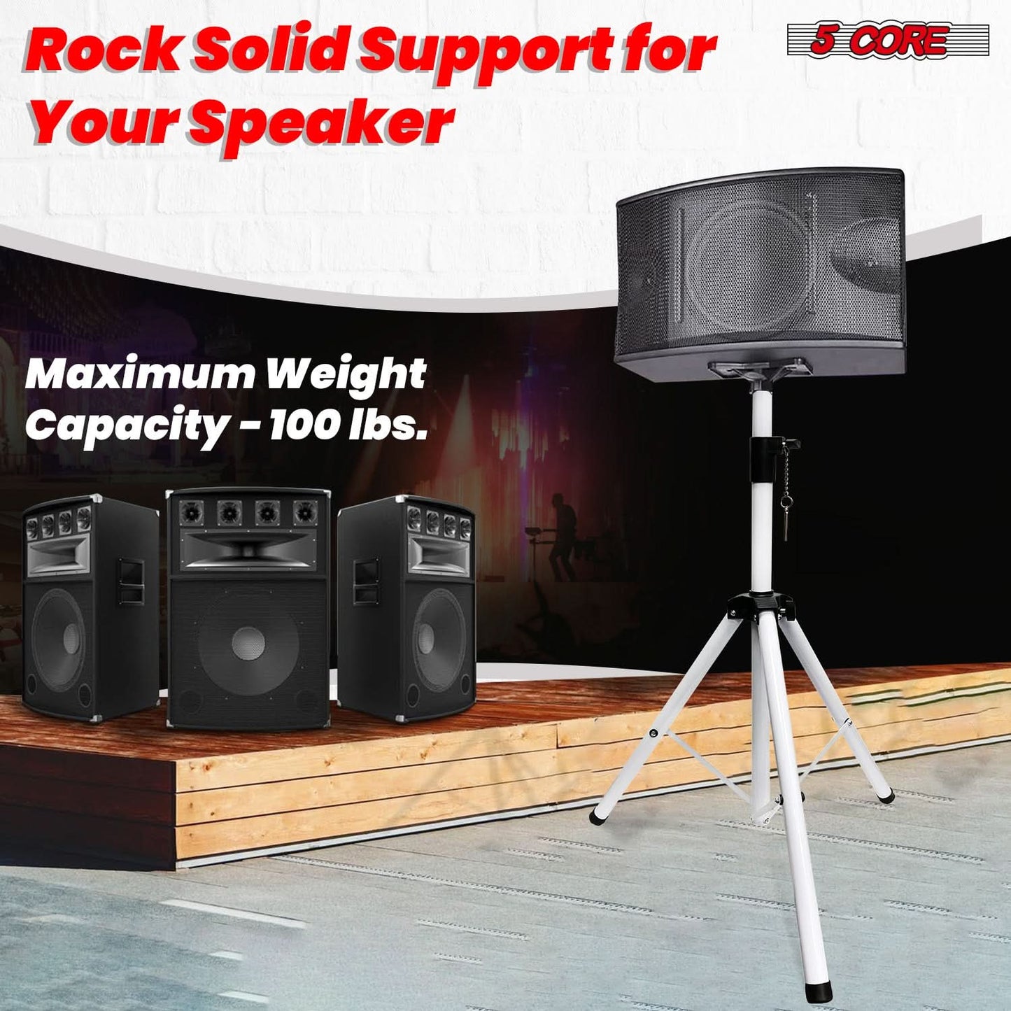 5Core Speaker Stand Tripod Tall Adjustable 72 Inch DJ Studio Monitor Stands Pole Mount WHITE