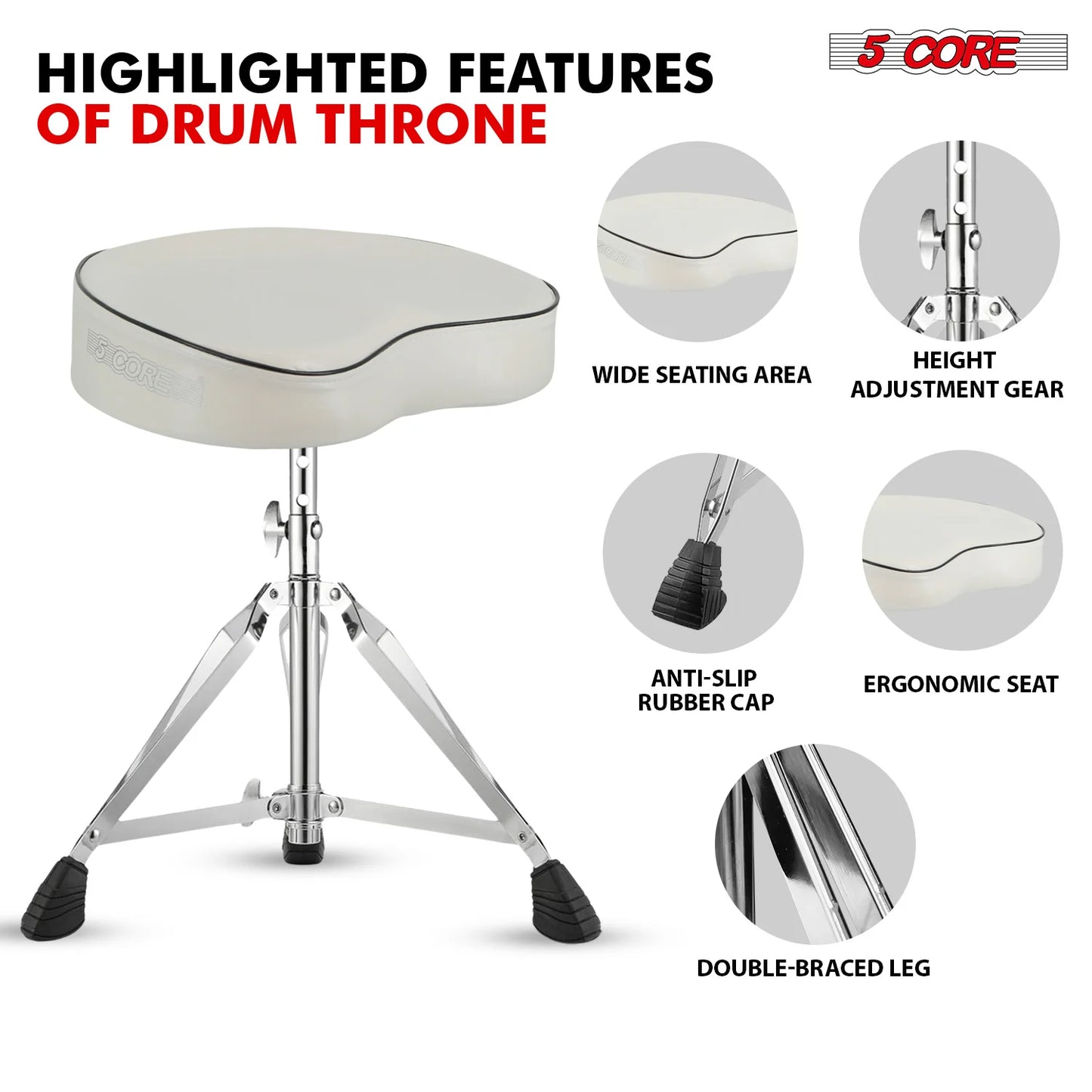 5Core Drum Throne Padded Guitar Stool Saddle Drummer Seat for Adults & Kids