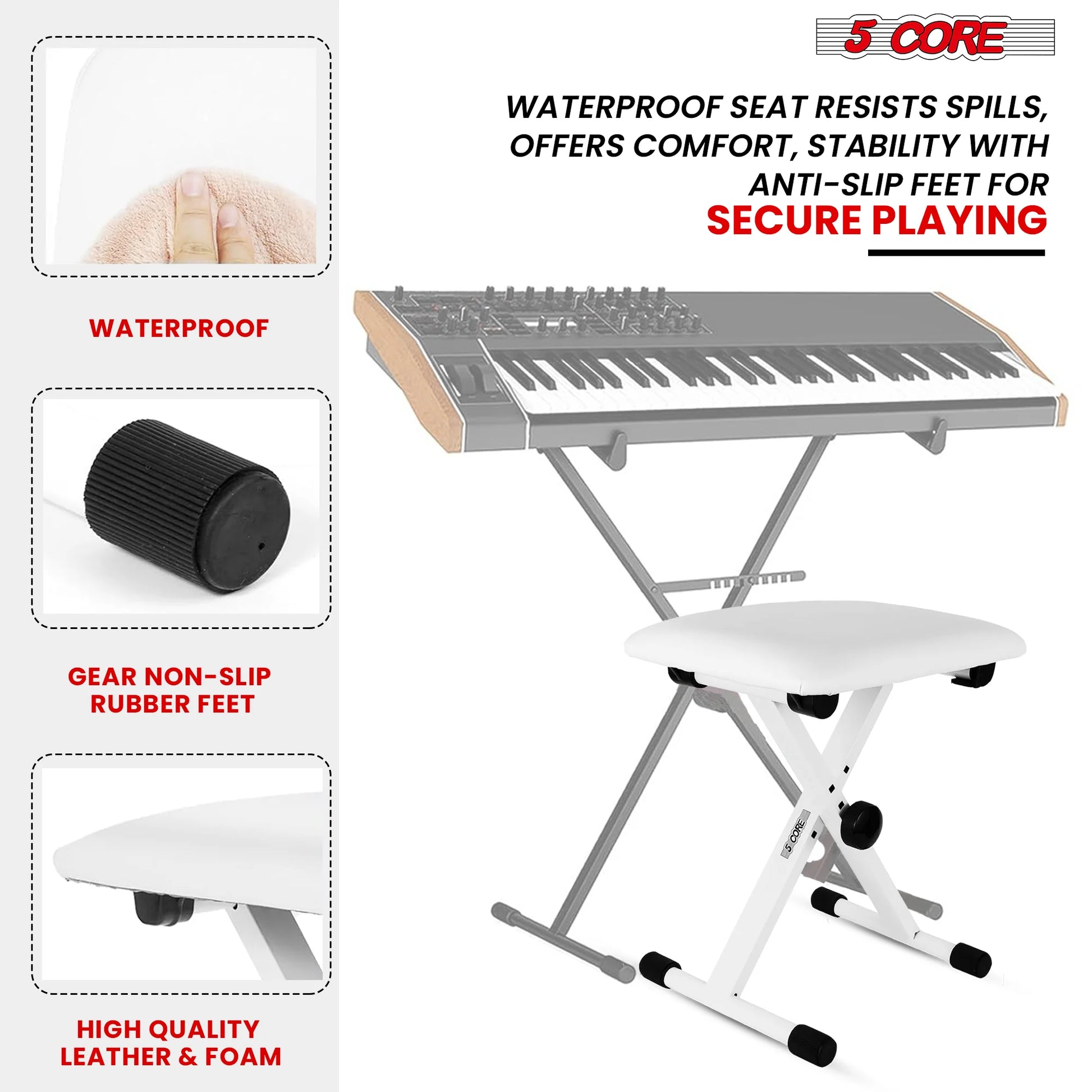 5 Core Keyboard Bench X Style Piano Stool Padded Adjustable Keyboards Chair