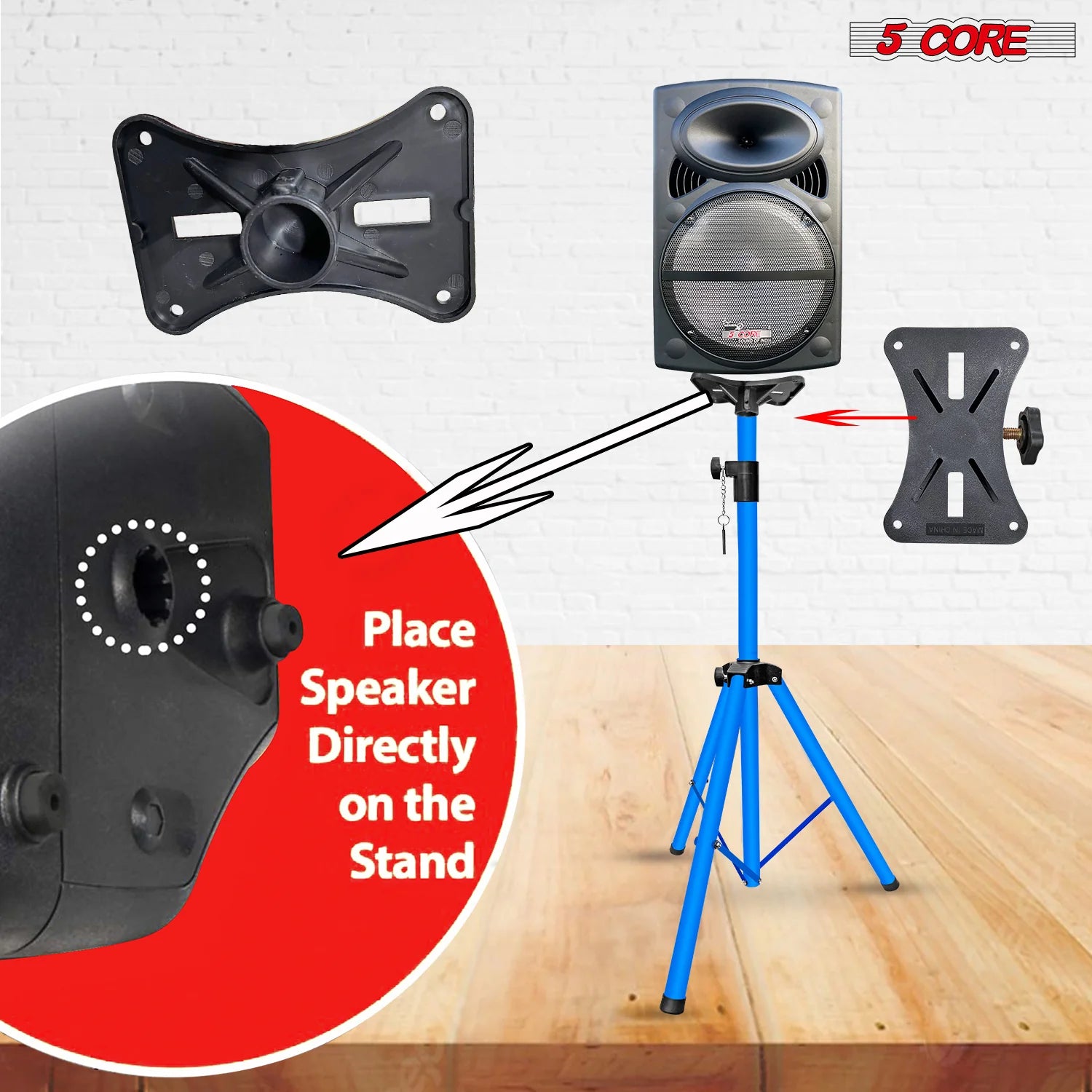 5 Core Speaker Stand Tripod Floor Adjustable up to 48 Inch DJ Studio Monitor Stands Pole Mount Pair SKY BLUE