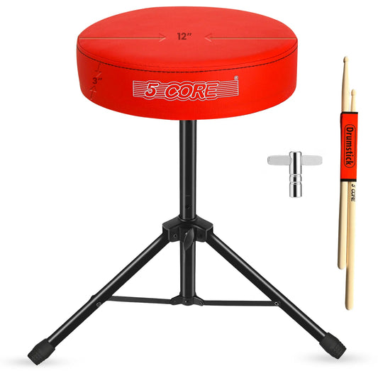 5Core Drum Throne Adjustable Guitar Stool Padded Drummer Seat for Adults & Kids RED