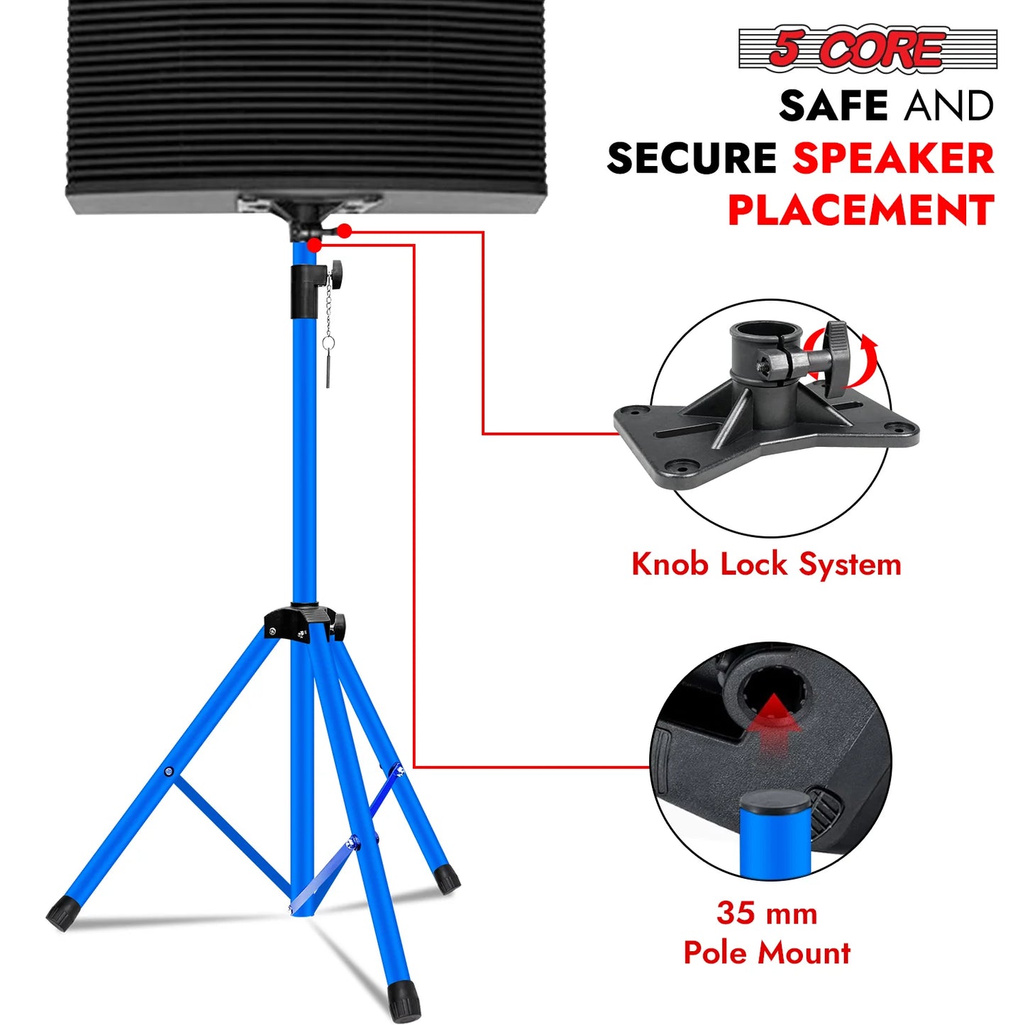 5Core Speaker Stand Tripod Tall Adjustable 72 Inch DJ Pole Mount Studio Monitor Stands SKY BLUE