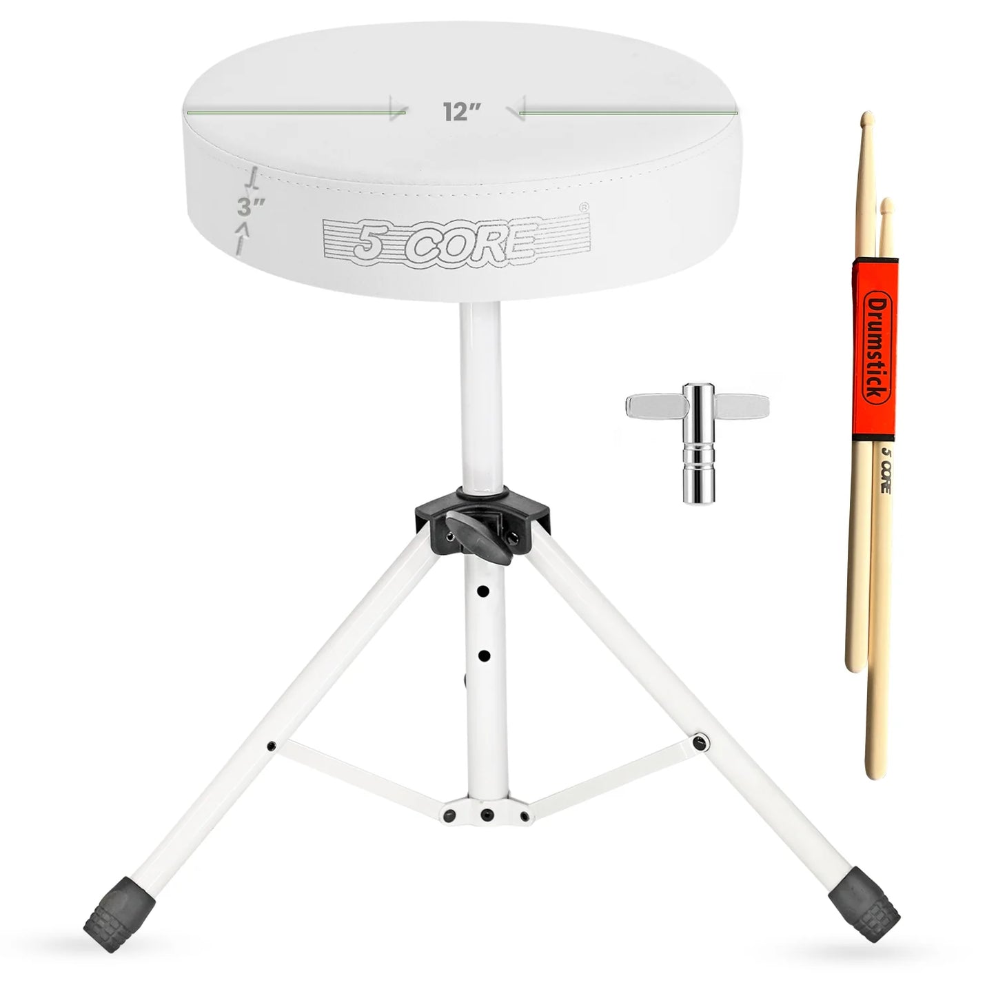 5Core Drum Throne Adjustable Guitar Stool Padded Drummer Seat for Adults & Kids WHITE