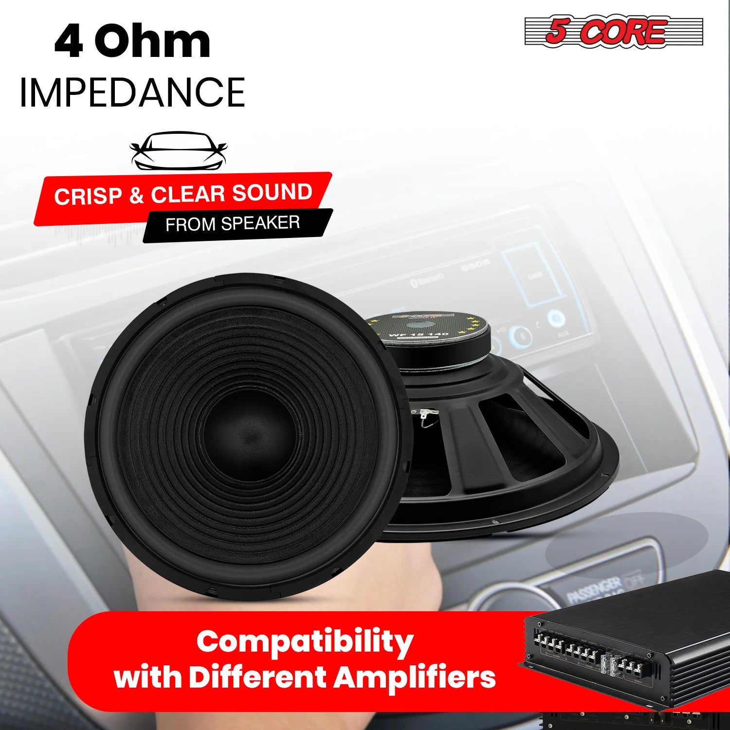 5Core 15 Inch Subwoofer Speaker 450W Max 4Ohm Replacement Sub Woofers