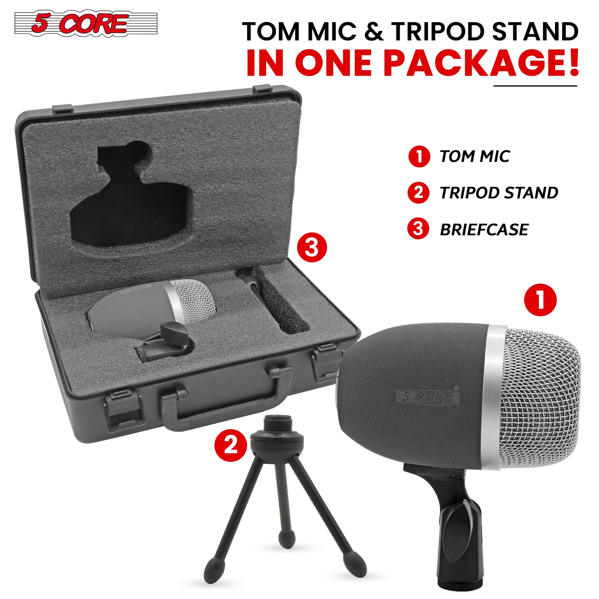 5 Core Tom Snare Mic Cardioid Dynamic Microphone for Drum Kit Precision Instrument GRAY